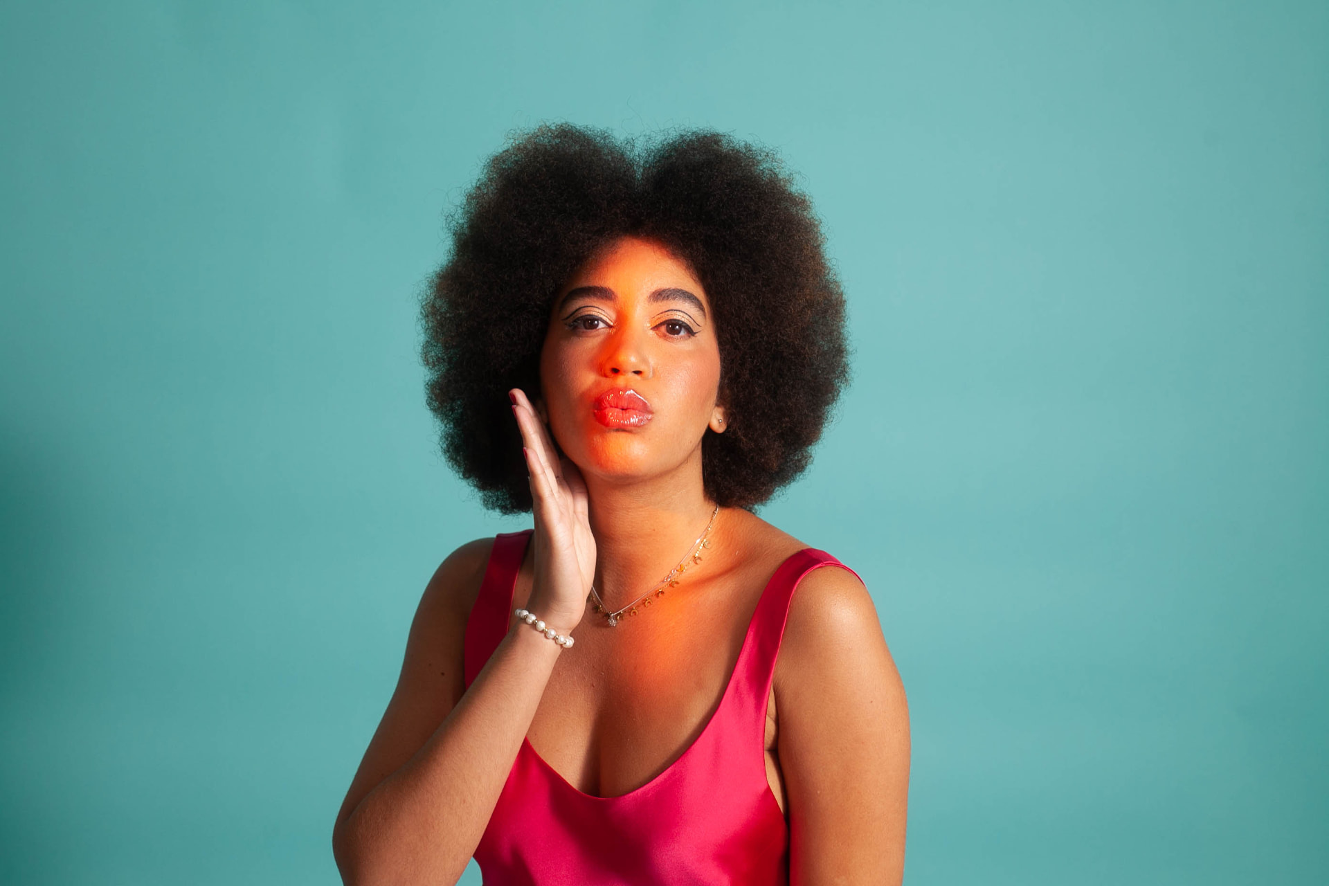 Portrait in pink on blue